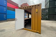 Personnel Door on Yellow Shipping Container Bar Conversion