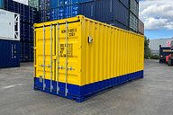 Shipping Container Repainted Yellow and Blue